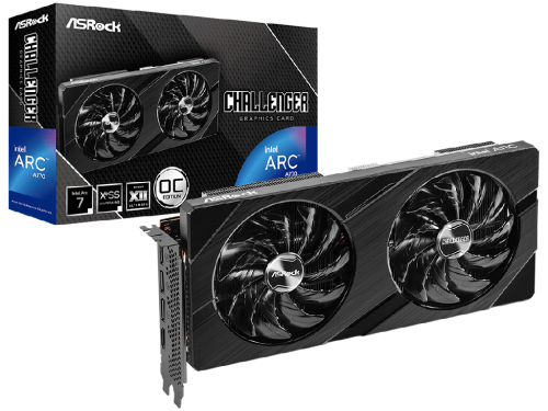 ASRock Challenger Intel Arc A770 16GB OC GDDR6 256Bit 2150/17500 MHz, 1xHDMI 2.1, 3xDP 2.0, Intel® Xe HPG Microarchitecture, Intel® Xe Super Sampling (XeSS), Dual Fan Design, Striped Axial Fan, Ultra-fit Heatpipe, 6nm GPU, PCIe4.0, Stylish Metal Backplate, 0dB Silent Cooling, 2x8pin, Super Alloy Graphics Card