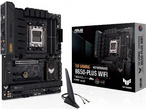 ASUS TUF GAMING B650-PLUS WIFI, Socket AM5, AMD B650, 14Phases, Dual 4xDDR5-6400, APU AMD graphics, HDMI, DP, 2xPCIe 4.0 X16, 4xSATA3, RAID, 3xM.2 PCIe 5.0, 2xPCIe x1, ALC S1220A HDA, 2.5GbE LAN, WiFi6E/BT, 1xUSB-C Gen2x2, 3xUSB3.2 Gen2(1C+2A), 3xUSB3.2(1C+2A), Aura Sync RGB 2.0, ATX