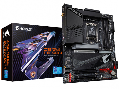 GIGABYTE Z790 AORUS ELITE AX DDR4, ATX Socket 1700, Intel® Z790 (13/12th Gen CPU), 19Phases, CPU graphics, HDMI, Dual 5xDDR4-5333, 3xPCIe X16 5.0, 4xSATA3, RAID, 4xM.2 4.0, ALC1200/SPDIF, 2.5GbE LAN, WiFi6E / BT5.3, 1xUSB-C 3.2Gen2x2, 2xUSB 3.2Gen2(2A+1C), 5xUSB3.2, RGB Fusion 2.0, ATX