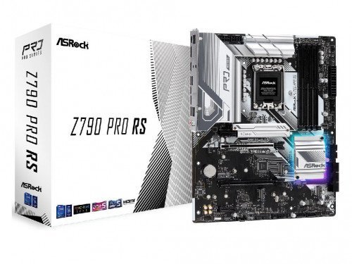 ASRock Z790 PRO RS, Socket LGA1700, Intel Z790 (12/13/14th Gen CPU) HDMI, DisplayPort, Dual 4xDDR5-7200, 1xPCIe x16 5.0, 1xPCIe x16 4.0, 2xPCIe x1 3.0, 1x M.2 (Key E), 8x SATA3, RAID, 4x Hyper M.2, 1 x PS/2, 1x RJ-45 LAN, 4x USB 2.0, 2x USB 3.2 Gen1, 1x USB 3.2 Gen2 Type-A, 1x USB 3.2 Gen2x Type-C, ASRock Polychrome SYNC, ATX