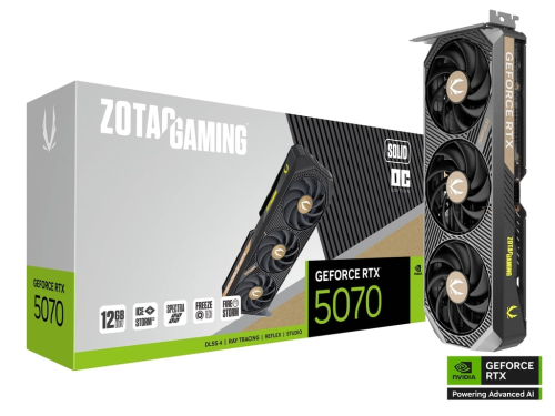 ZOTAC GeForce RTX  5070 SOLID OC 12GB GDDR7, 192bit, 2542/28000Mhz, Bl…